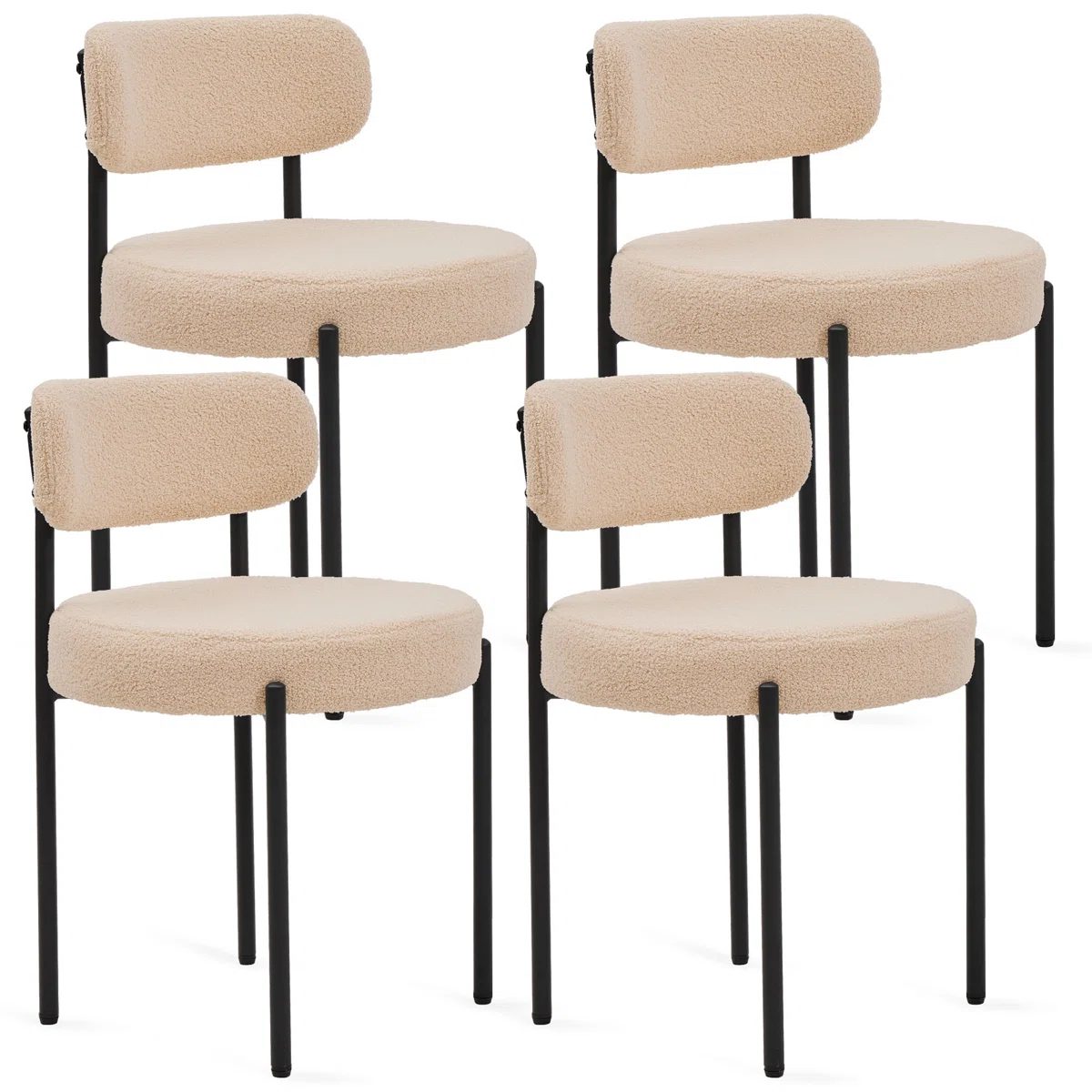 Velvet Boucle Dining Chairs, Curved Back Upholstered Modern Dining Chairs (Set of 4)