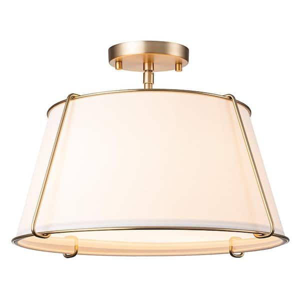 Haven 16.9 in. 4-Light Brushed Brass/White Swag Semi-Flush Mount with White Fabric Shade and No Bulbs Included