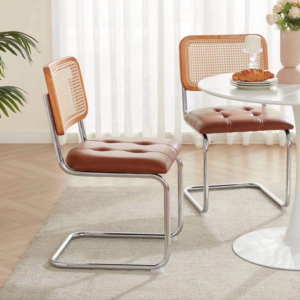 Baskaran 18'' H Tufted Faux Leather Upholstered Ash Side Chair (Set of 2)