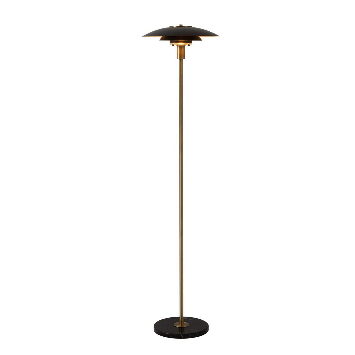 Rancho Mirage Floor Lamp - Matte Black & Gold-Leaf Shade, Weathered Brass, Black Marble Base, Dimmer