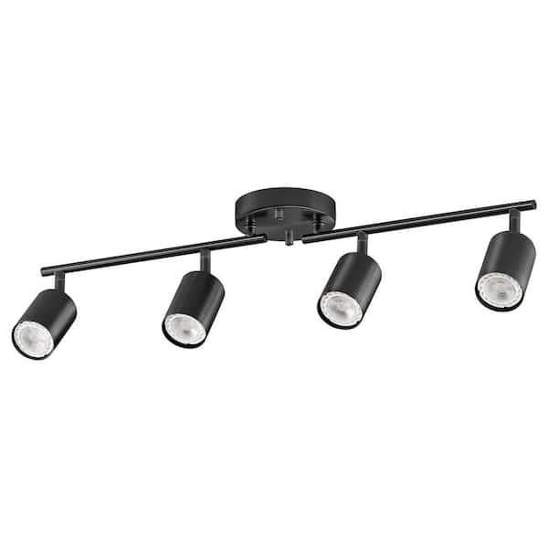 4-Light 2 ft. Matte Black Ceiling Mounted Hardwired Track Lighting Kit with Adjustable Heads and 4 Bulbs Included