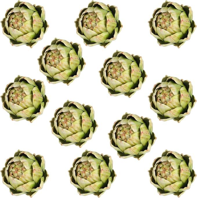 Timgle 12 Pcs Green Artificial Artichokes Fake Vegetables and Fruits for Summer Kitchen Wedding Bowl and Vase Decorations (Large)