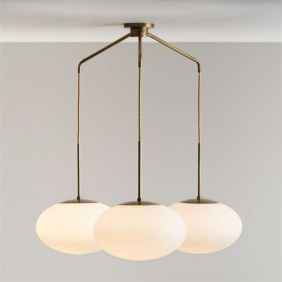 Moon Brass and Glass 3-Light Chandelier 37.5"