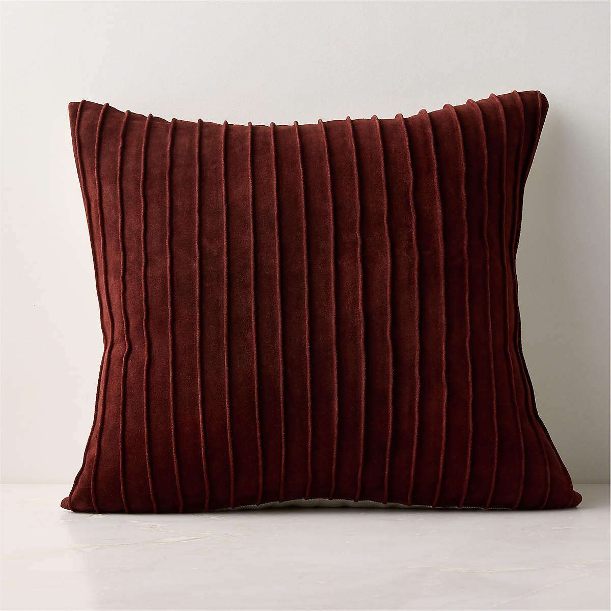 Gathered Dark Red Suede Throw Pillow Cover 20"x20"