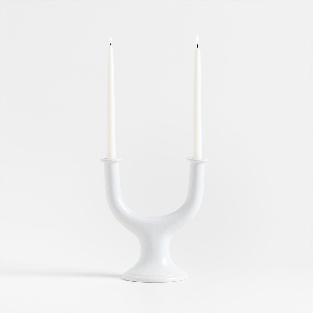 Valla White Ceramic 2-Taper Candle Holder 11.5"