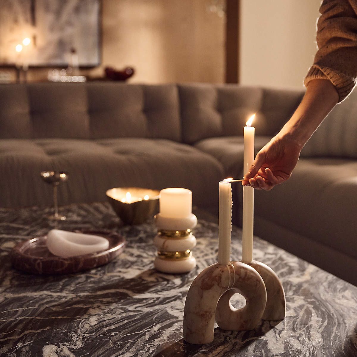 Curva Marble Taper Candle Holder