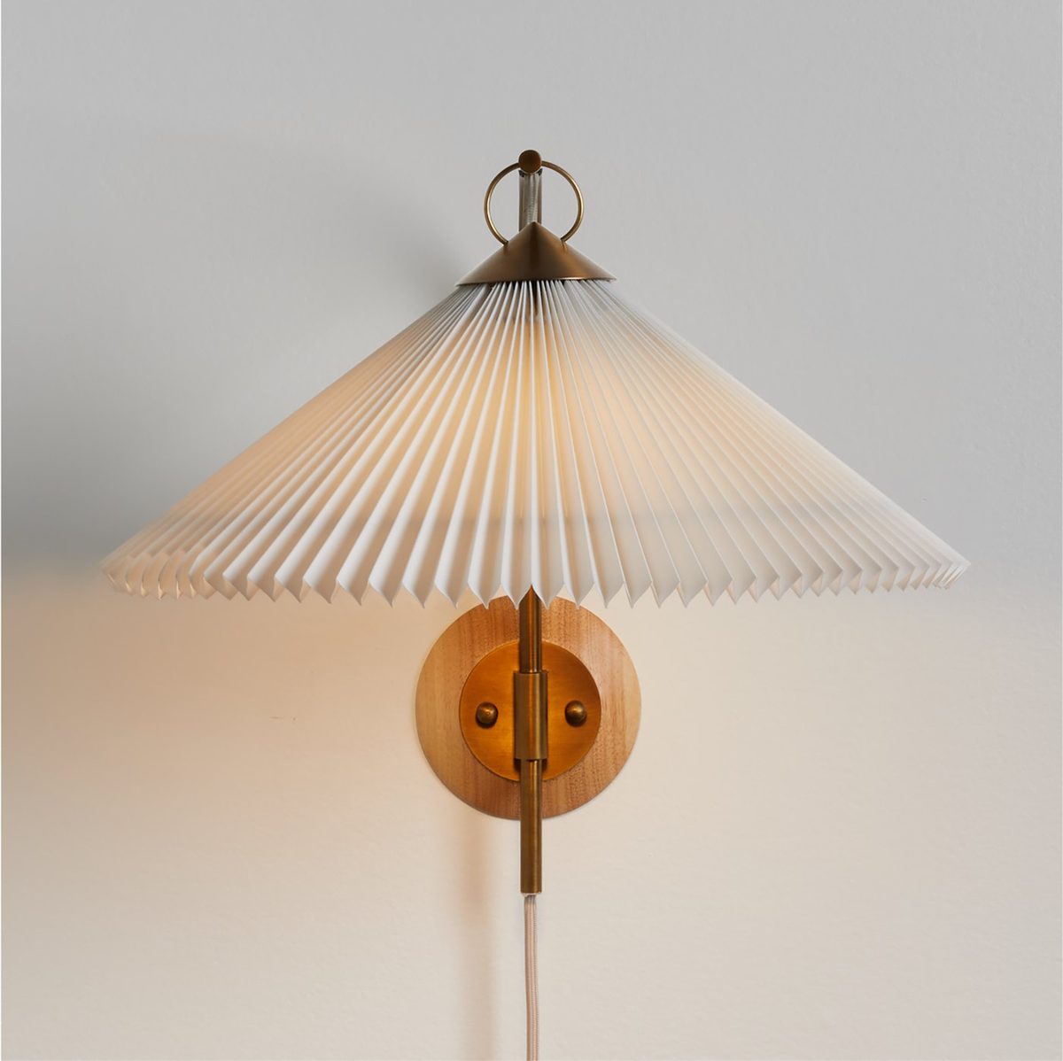 Flores Plug-In Wall Sconce Light with Pleated Shade Set of 2